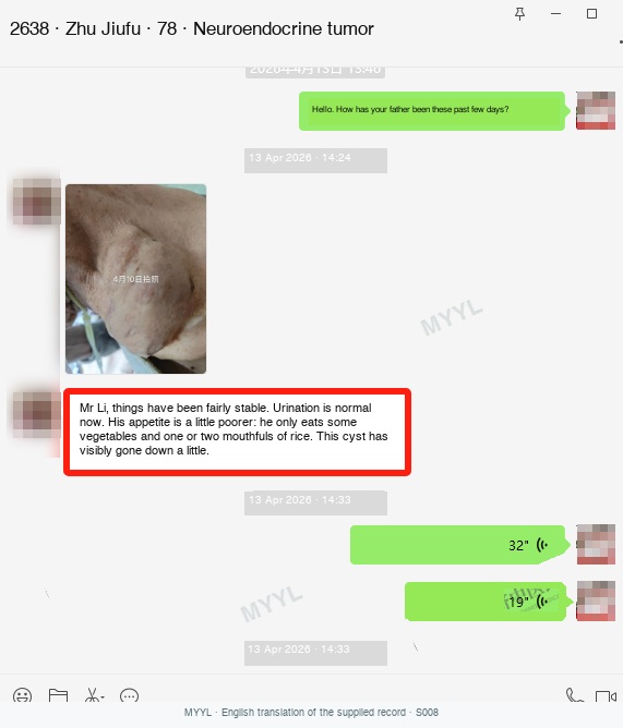 Neuroendocrine tumors: Urination improved; appetite remained limited. English source image 2, with original photographs and clinical records where present.