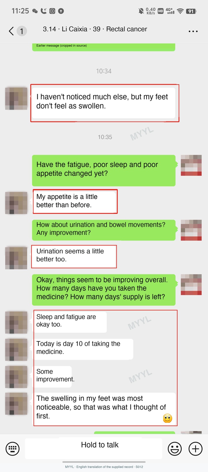 Li Caixia’s English WeChat follow-up, in the original conversation layout