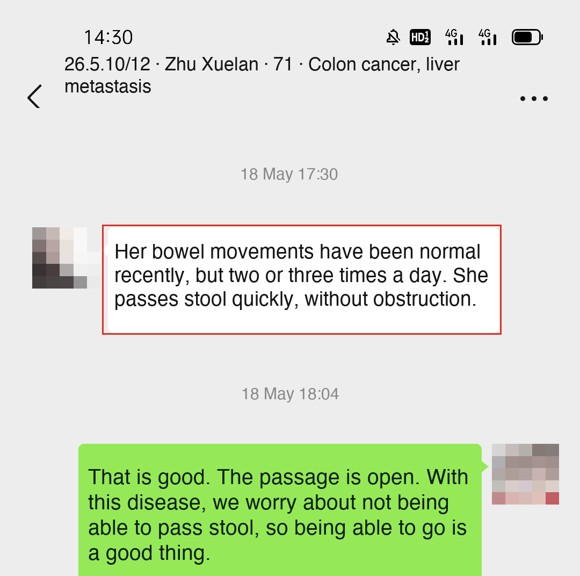 Colon cancer — English follow-up screenshot