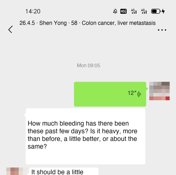 Colon cancer — English follow-up screenshot