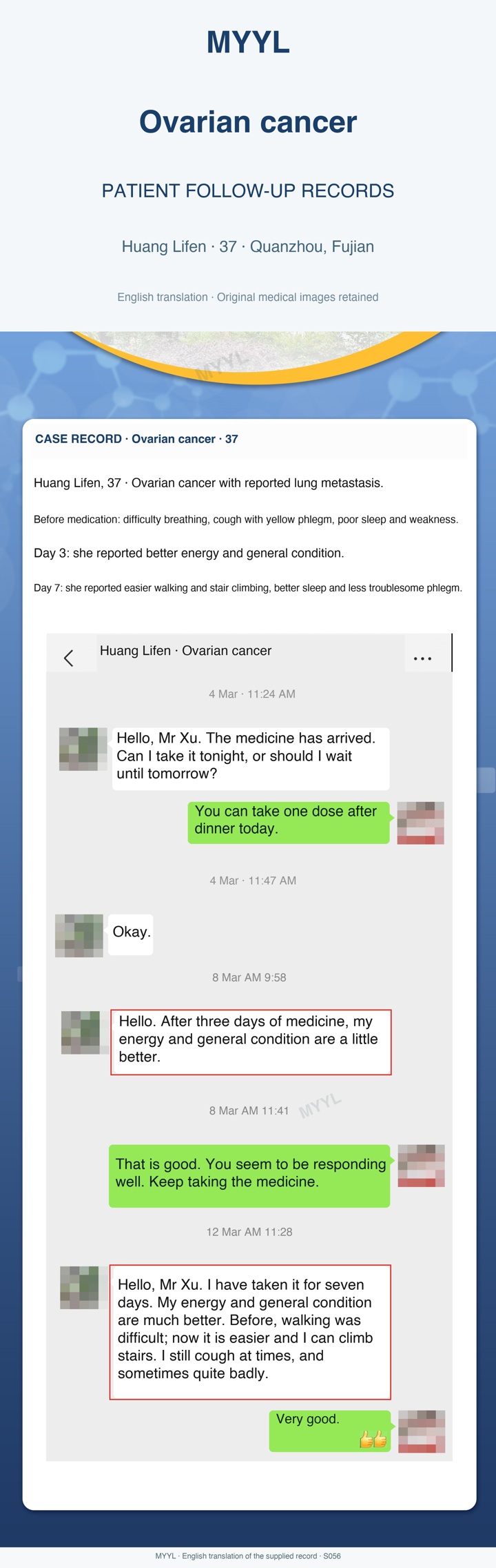 Ovarian cancer: Walking felt easier, while coughing persisted. English source image 1, with original photographs and clinical records where present.