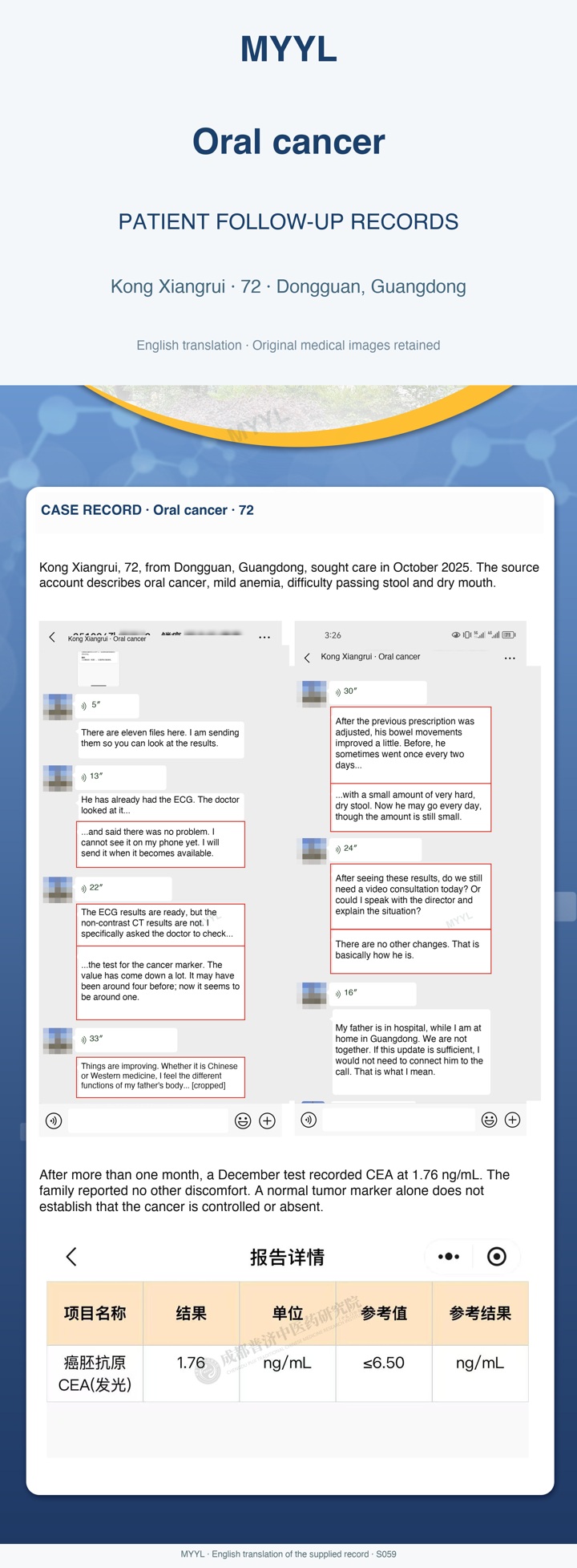 Oral cancer: More regular bowel movements during follow-up. English source image 1, with original photographs and clinical records where present.