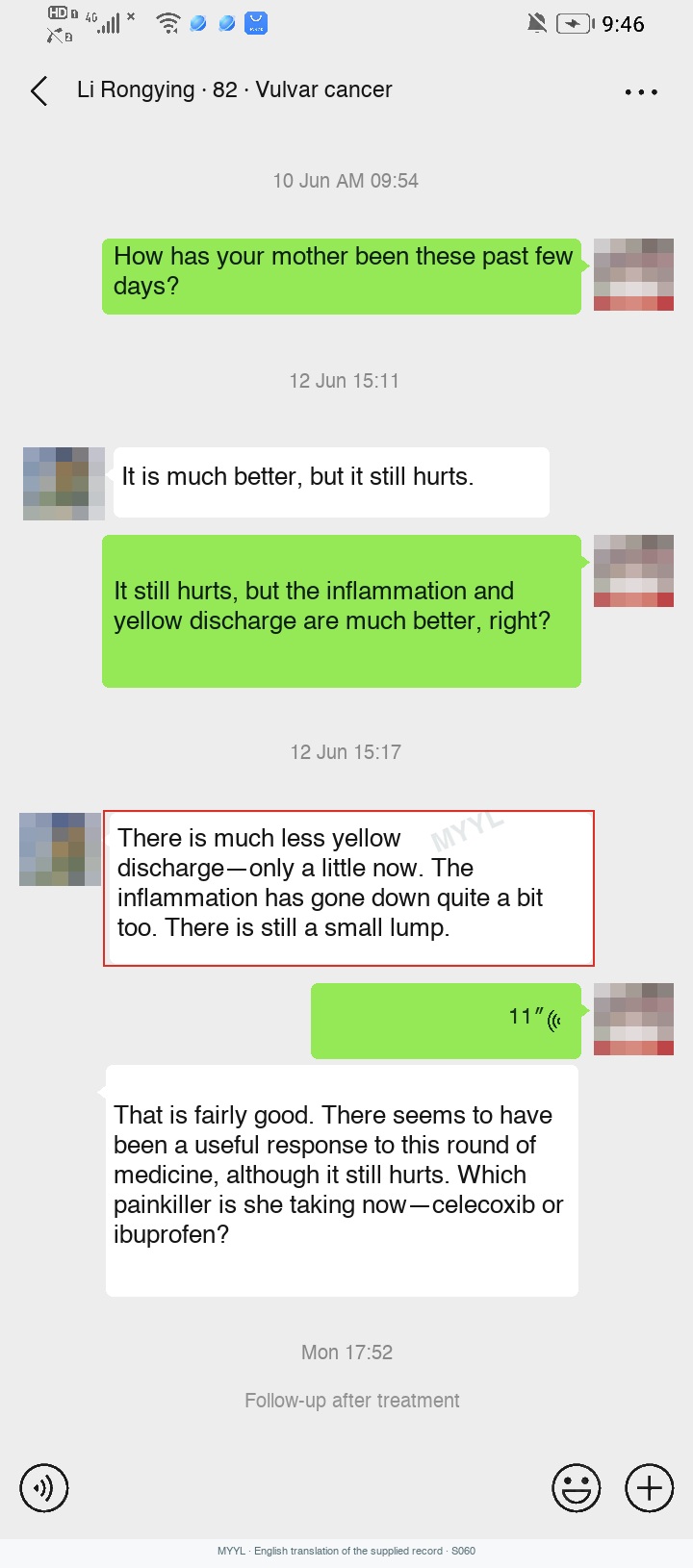Vulvar cancer: Less discharge, with pain still present. English source image 1, with original photographs and clinical records where present.