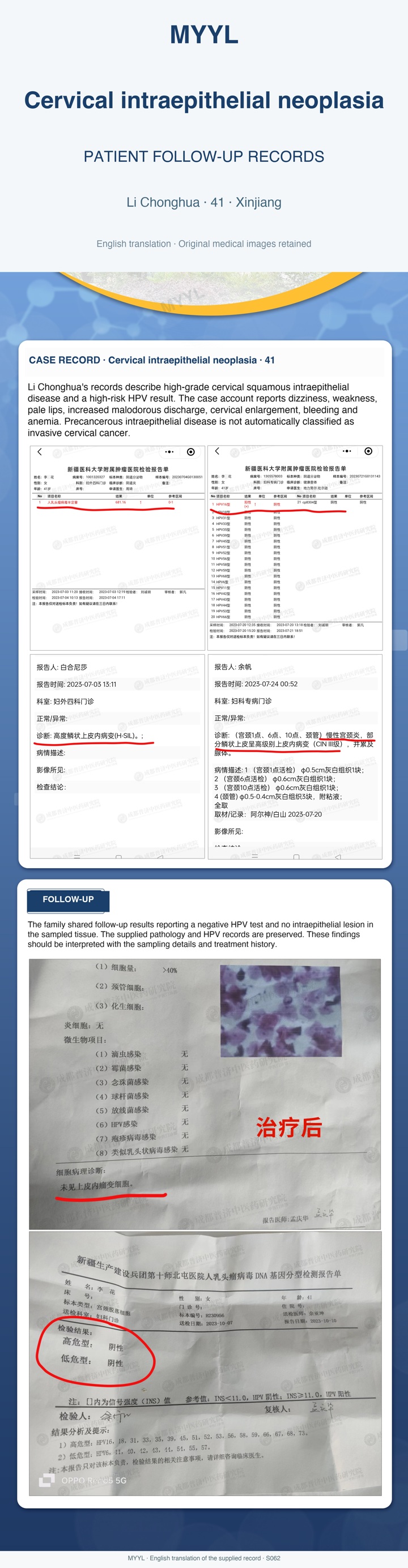 Cervical intraepithelial neoplasia: Cervical screening and pathology follow-up. English source image 1, with original photographs and clinical records where present.