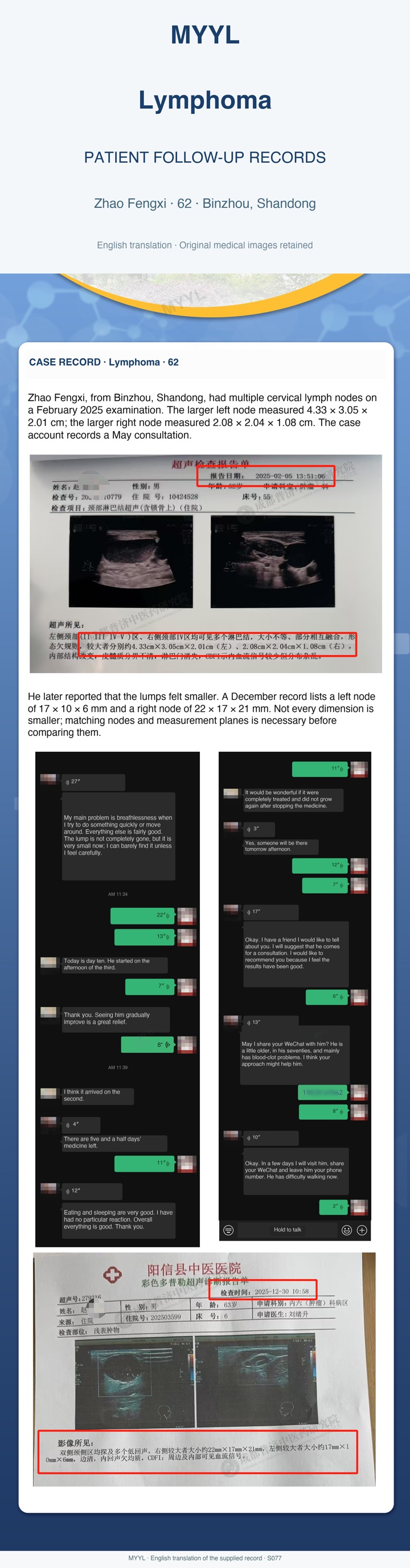 Lymphoma: Neck-node measurements and residual breathlessness. English source image 1, with original photographs and clinical records where present.