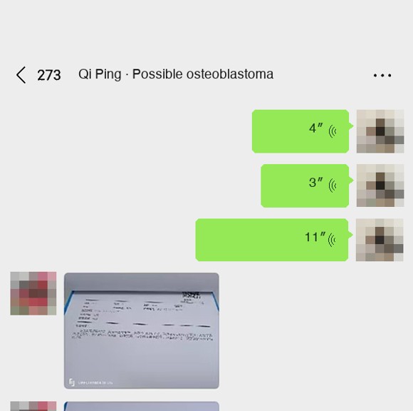 Possible osteoblastoma — English follow-up screenshot