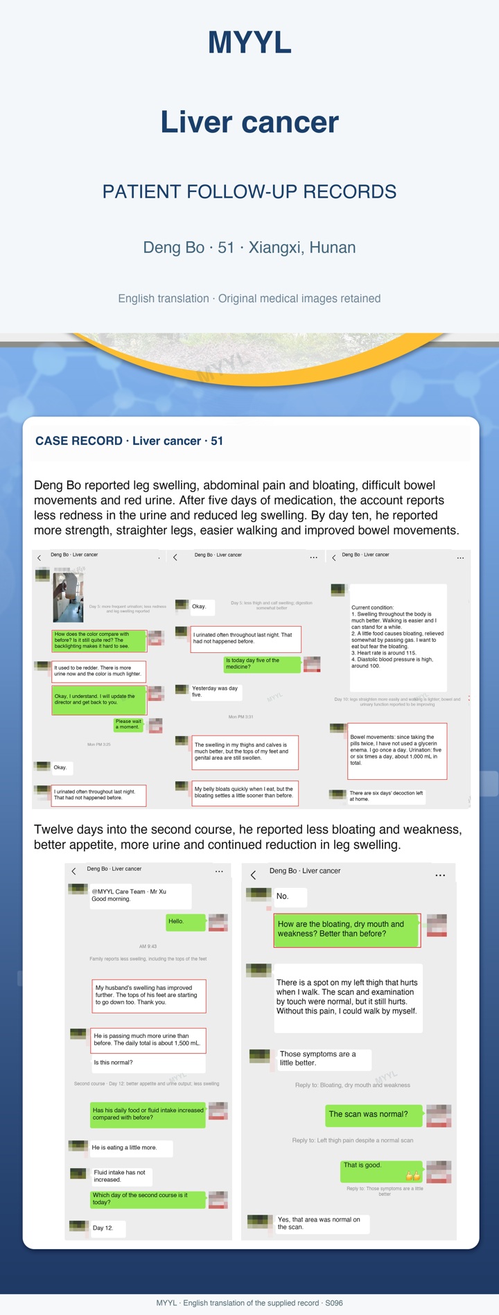 Liver cancer: Less leg swelling, with symptoms still changing. English source image 1, with original photographs and clinical records where present.