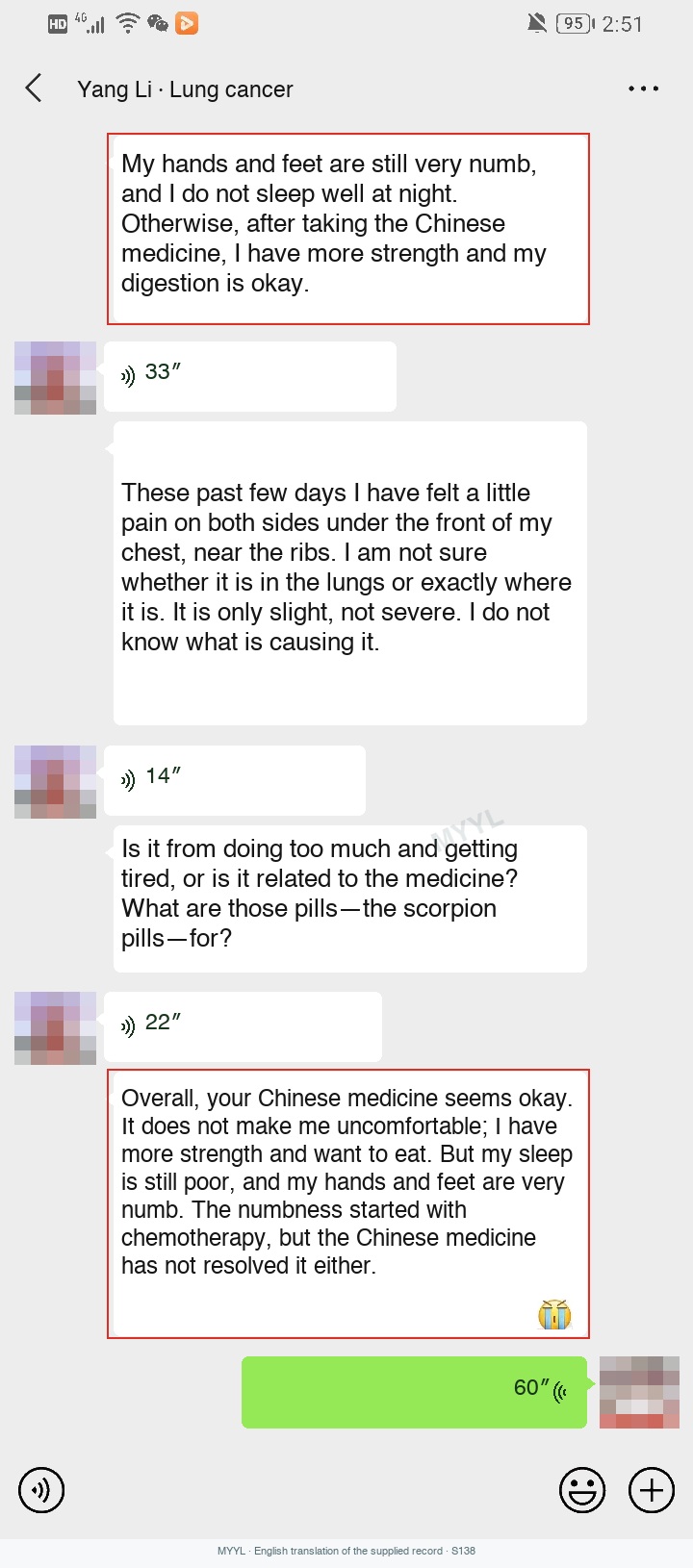 Lung cancer: More energy, with numbness and poor sleep continuing. English source image 1, with original photographs and clinical records where present.