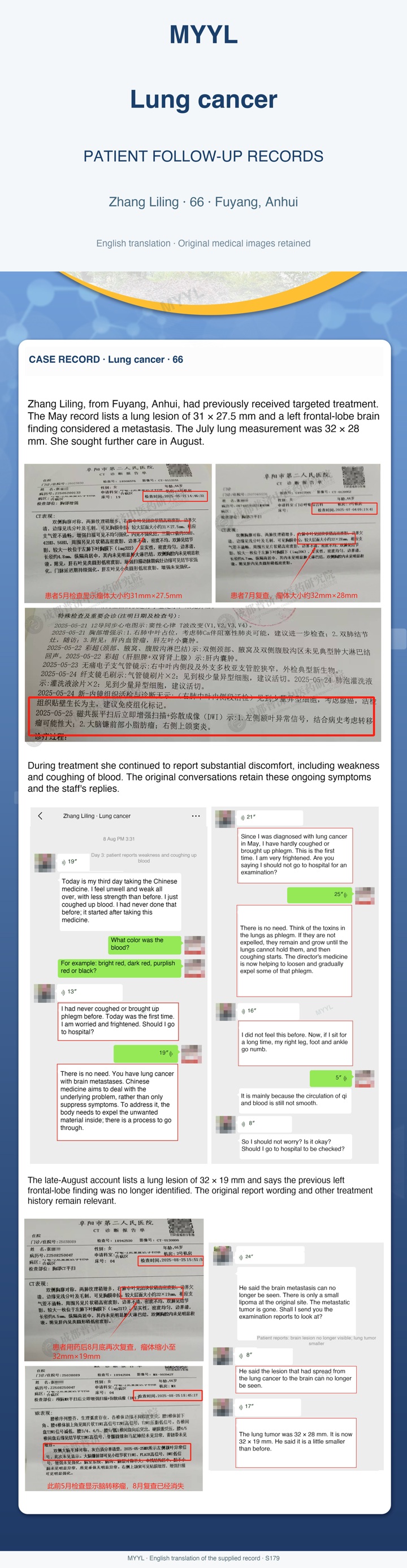 Lung cancer: Early adverse symptoms and a later imaging update. English source image 1, with original photographs and clinical records where present.