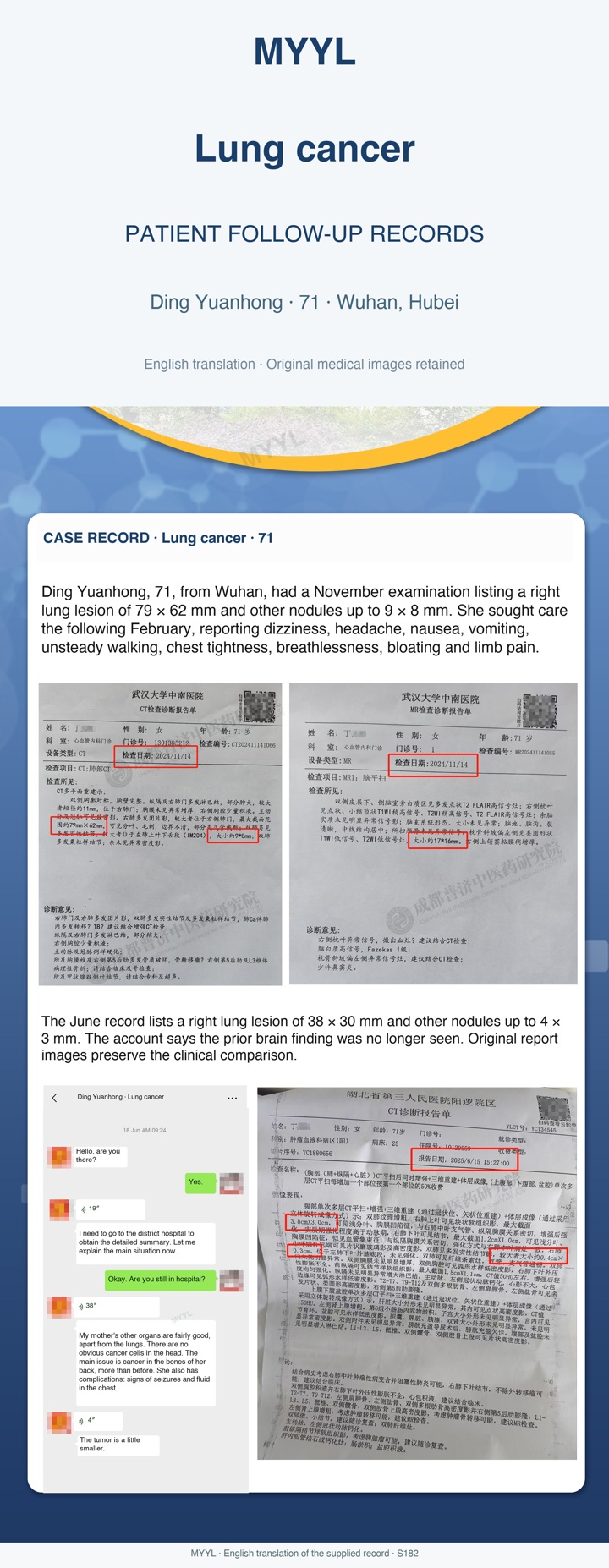 Lung cancer: A family update includes worsening bone disease. English source image 1, with original photographs and clinical records where present.