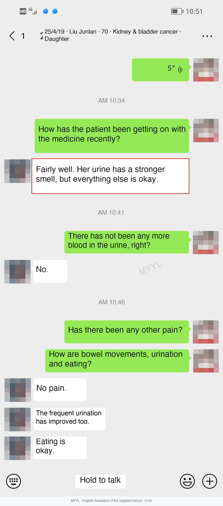 Kidney cancer: Bleeding and a later urinary-symptom update. English source image 5, with original photographs and clinical records where present.