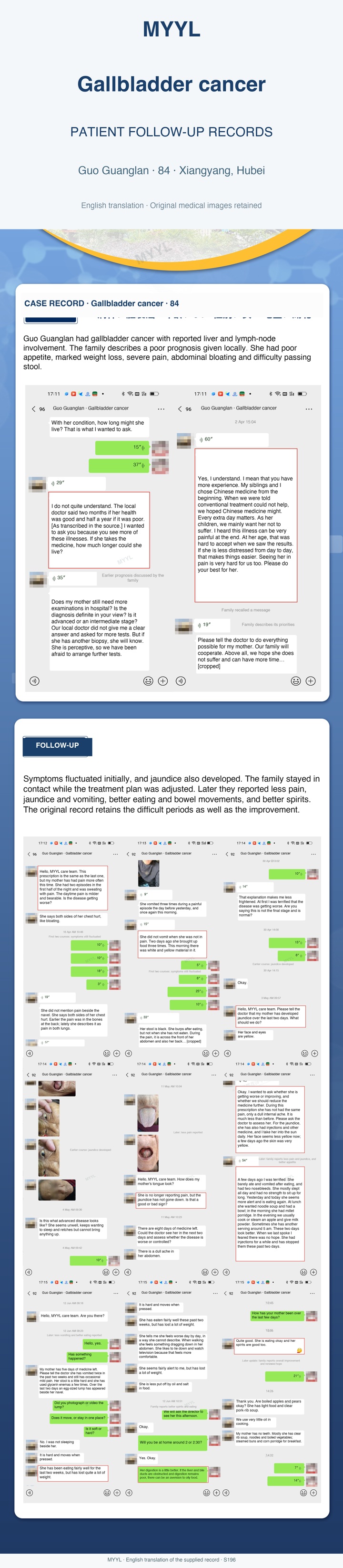 Gallbladder cancer: A family focuses on comfort through a changing course. English source image 1, with original photographs and clinical records where present.