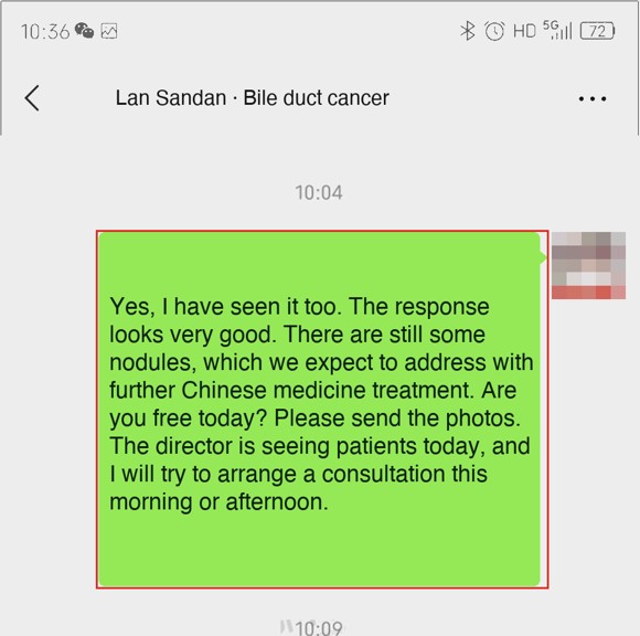 Bile duct cancer — English follow-up screenshot