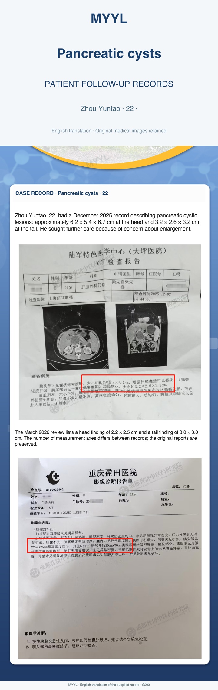 Pancreatic cysts: Pancreatic cystic findings in a pancreatitis follow-up. English source image 1, with original photographs and clinical records where present.