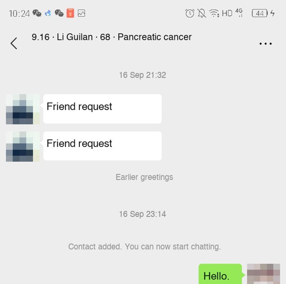 Pancreatic cancer — English follow-up screenshot