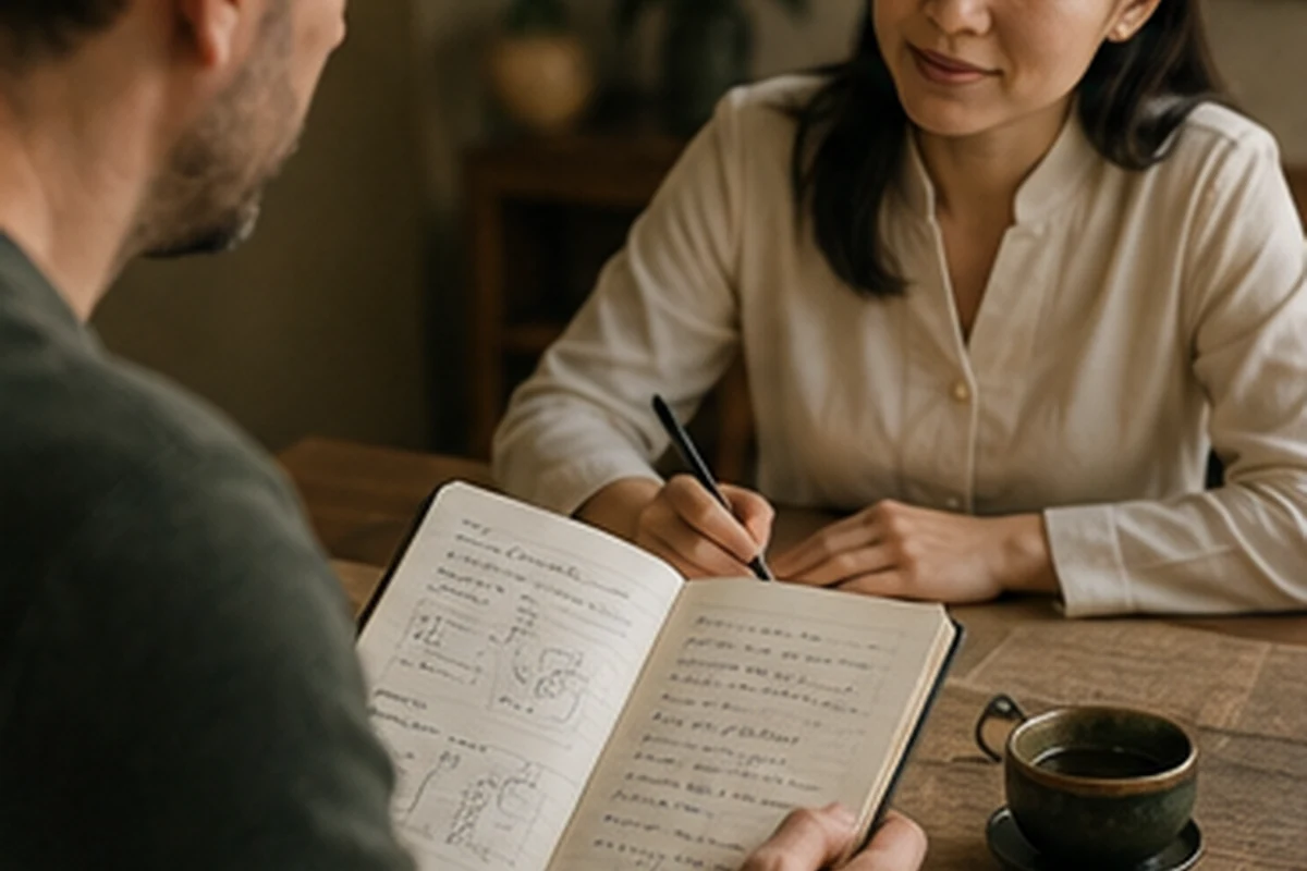 An international patient sharing symptom notes with a bilingual care coordinator
