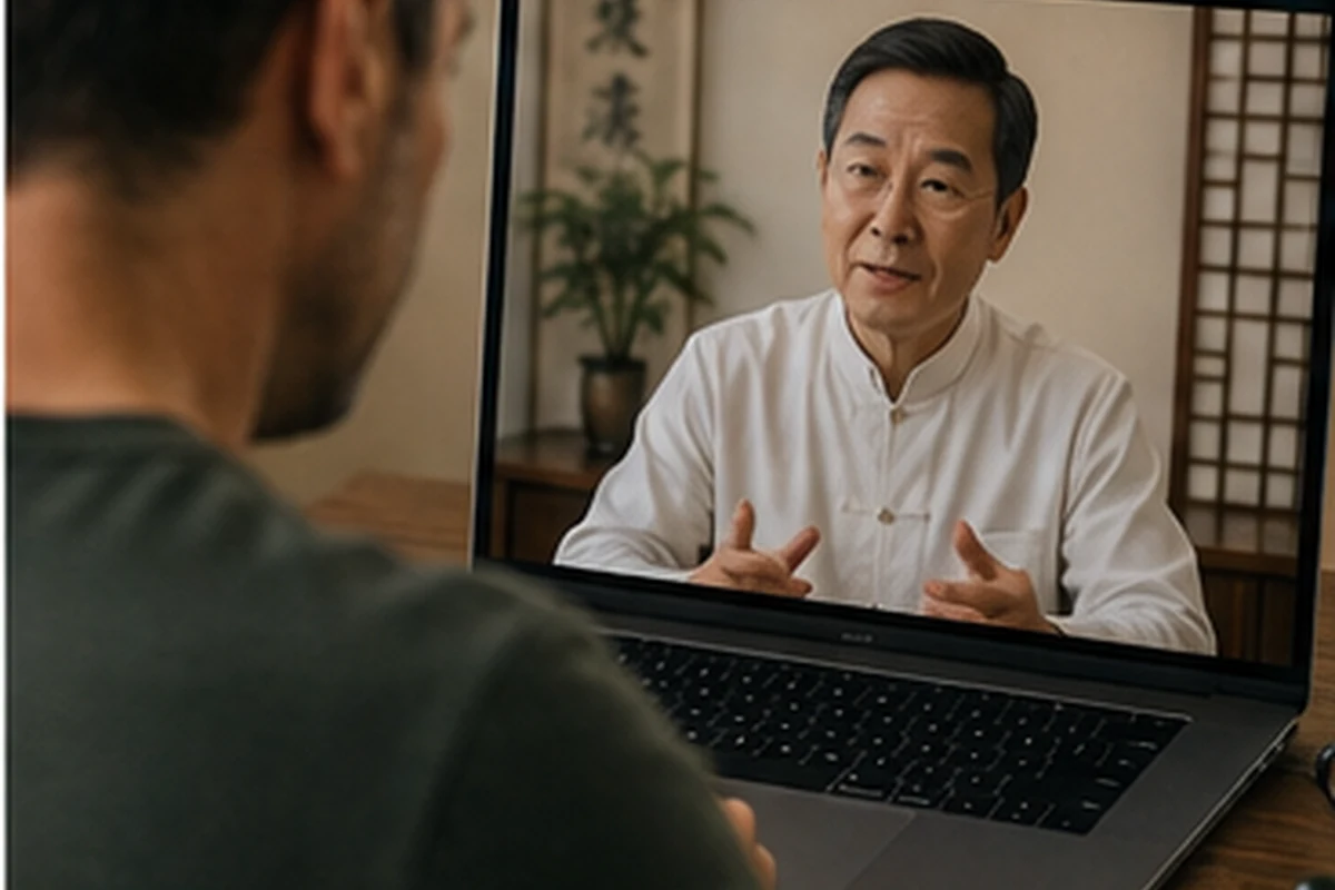 An international patient joining a private video visit with a Chinese doctor