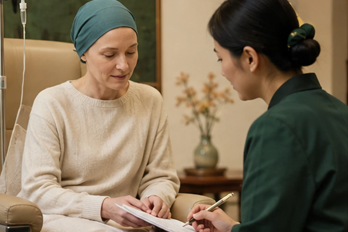 An international patient discussing supportive care during treatment with a coordinator